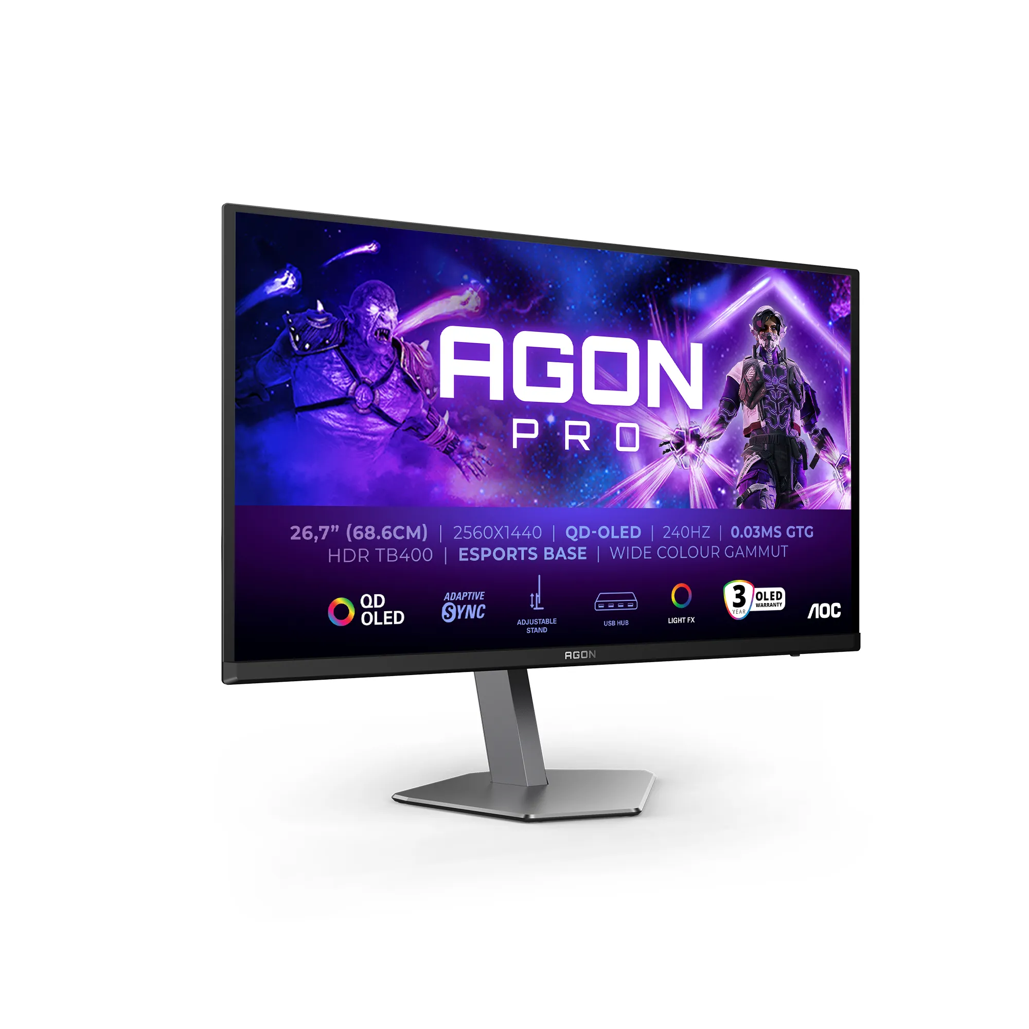 AOC AGON PRO AG276QZD2 Monitor PC 67,8 cm (26.7") 2560 x 1440 Pixel Quad HD QD-OLED Grigio