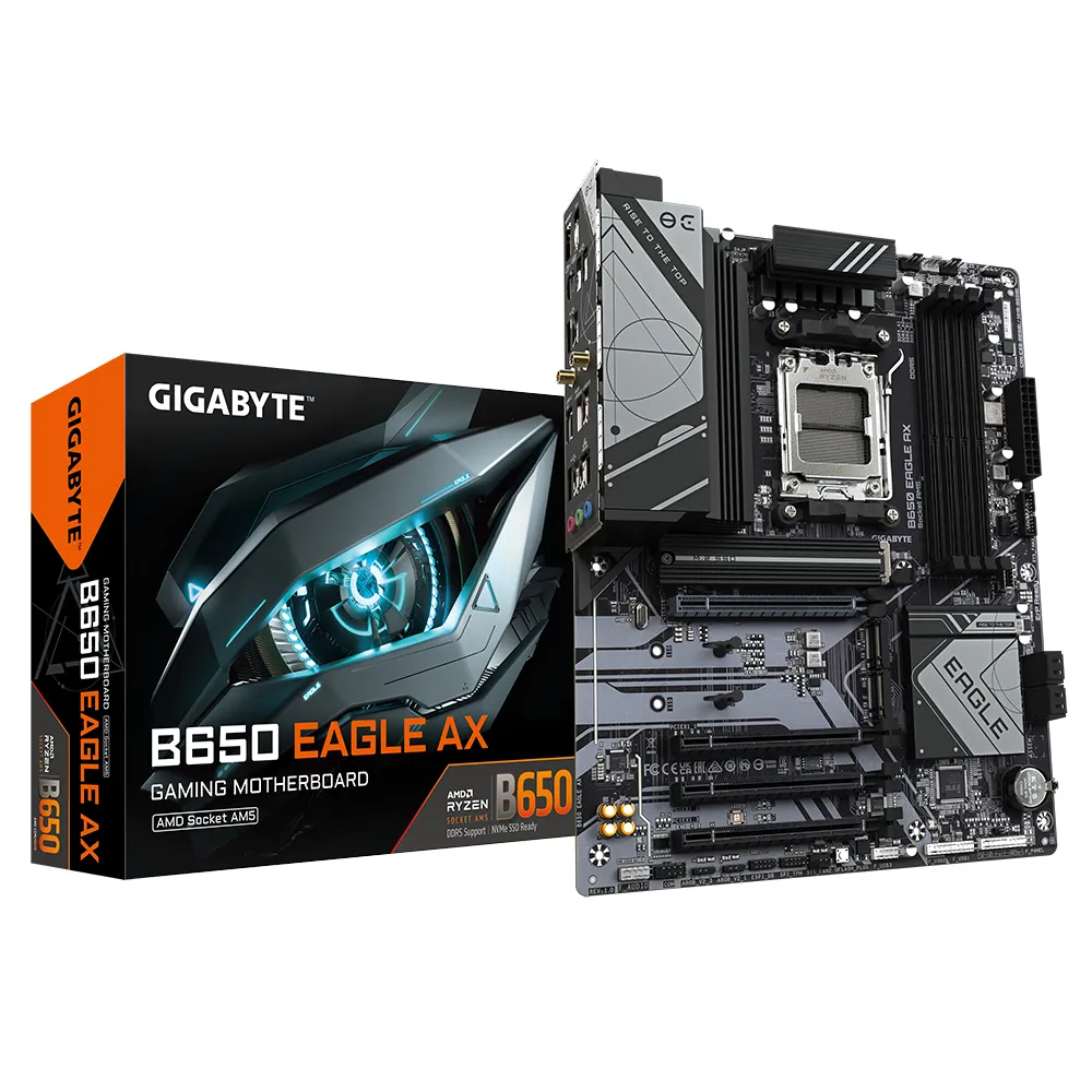 GIGABYTE B650 EAGLE AX Scheda madre - AMD Ryzen serie 9000, VRM a 12+2+2 fasi, fino a 7600 MHz DDR5 (OC), 1xPCIe 5.0 + 2xPCIe 4.0 M.2, LAN GbE, WIFI 6E, USB 3.2 Gen 2