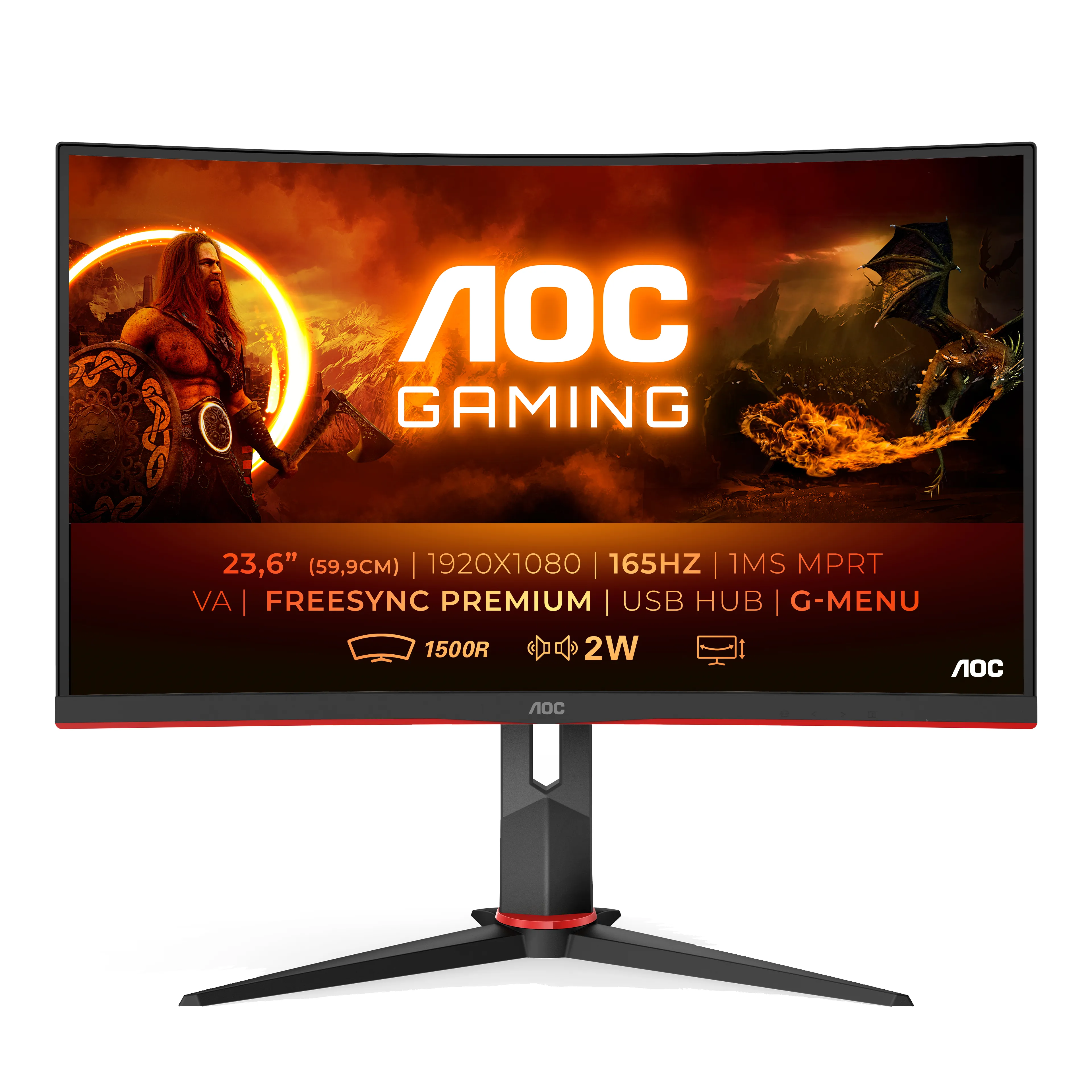 AOC G2 C24G2U/BK Monitor PC 59,9 cm (23.6") 1920 x 1080 Pixel Full HD LED Nero, Rosso