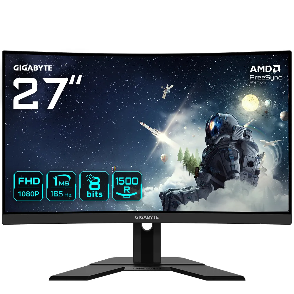 GIGABYTE G27FC A 27" Monitor da Gioco Curvo FHD - 1920 x 1080, 1500R, 165Hz, 1ms, 250 cd/m², FreeSync Premium, HDMI 1.4, Displayport 1.2