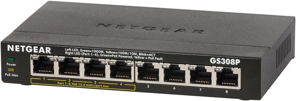 NETGEAR GS308P Non gestito Gigabit Ethernet (10/100/1000) Supporto Power over Ethernet (PoE) Nero