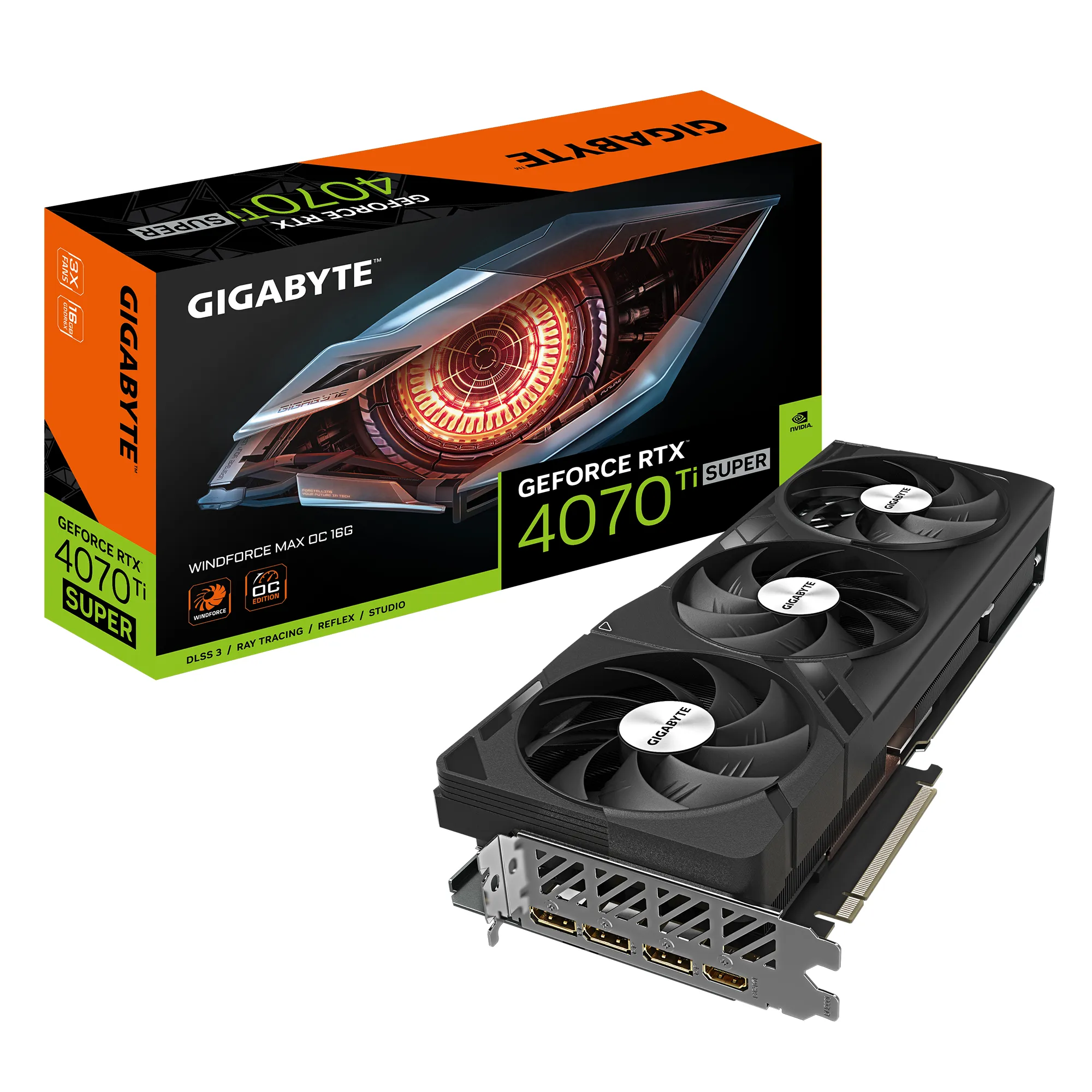 GIGABYTE GeForce RTX 4070 Ti SUPER WINDFORCE MAX OC Scheda Grafica - 16 GB GDDR6X, 256 bit, PCI-E 4.0, 2655 MHz Clock Core, 3 x DisplayPort 1.4a, 1 x HDMI 2.1a, NVIDIA DLSS 3, GV-N407TSWF3MAX OC-16GD