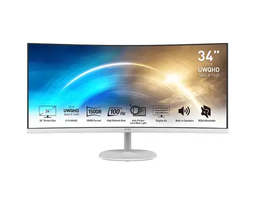 MSI Pro MP341CQW Monitor PC 86,4 cm (34") 3440 x 1440 Pixel UltraWide Quad HD Bianco