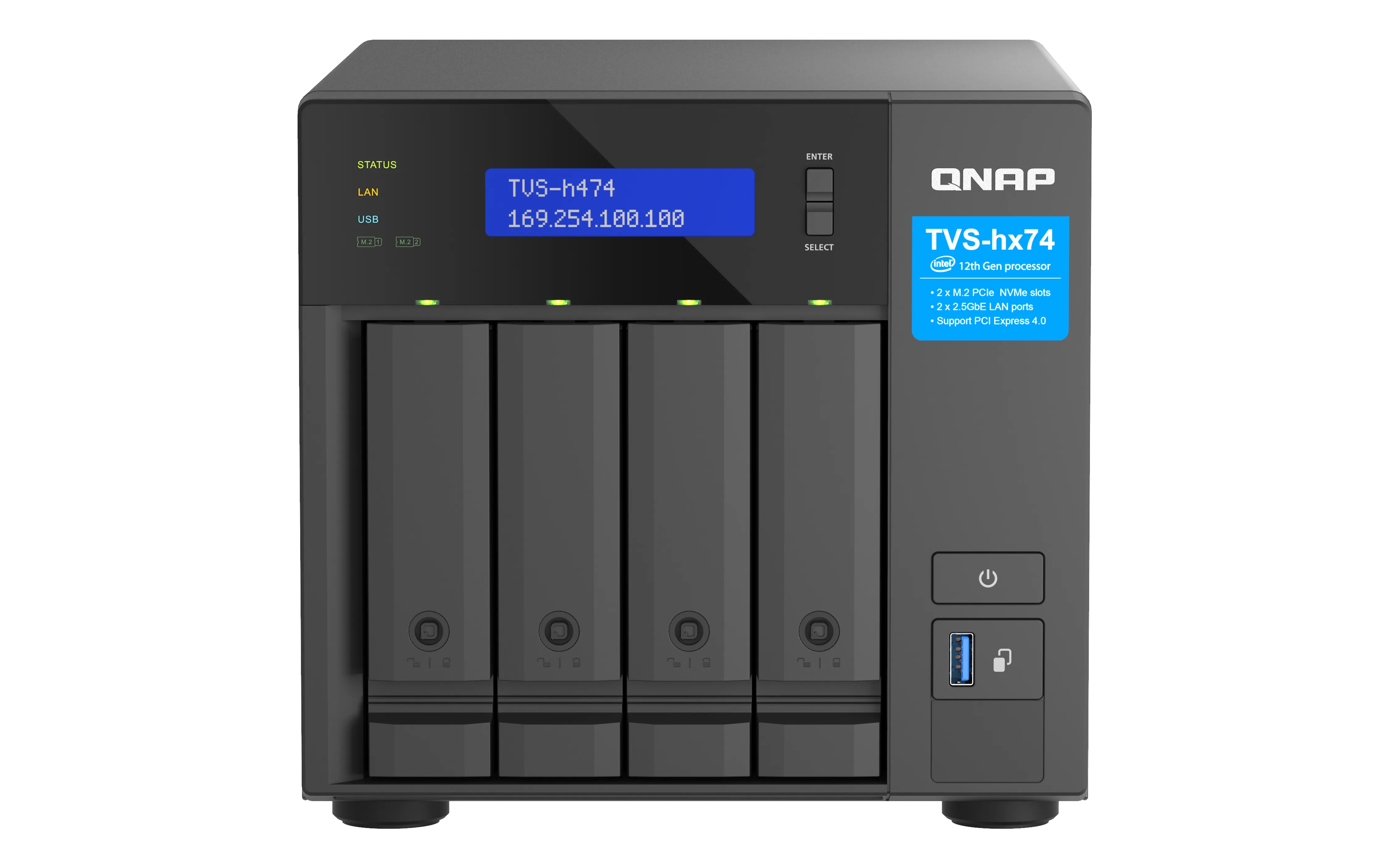 QNAP TVS-H474 NAS Tower Intel® Pentium® G7400 8 GB DDR4 QuTS hero Nero