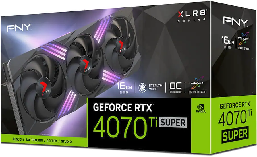 PNY GeForce RTX 4070 Ti SUPER XLR8 Gaming VERTO EPIC-X RGB Overclocked Triple Fan DLSS 3 NVIDIA 16 GB GDDR6X