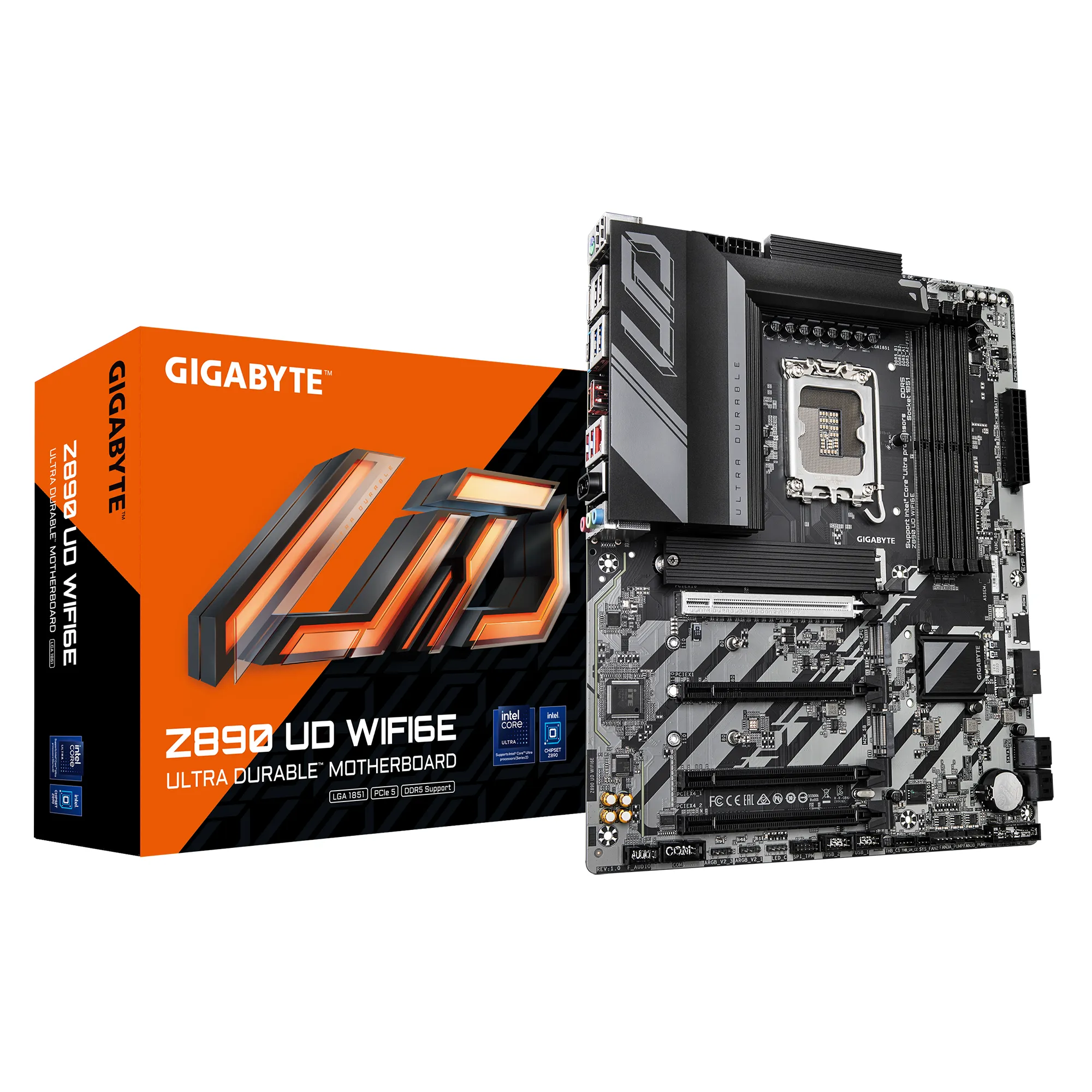 GIGABYTE Z890 UD WIFI6E Scheda Madre - Supporta CPU Intel Core Ultra (Serie 2), VRM a 12+1+2 fasi, fino a 8800MHz DDR5 (OC), 1xPCIe 5.0 + 2xPCIe 4.0, Wi-Fi 6E, LAN 2.5GbE, USB 4